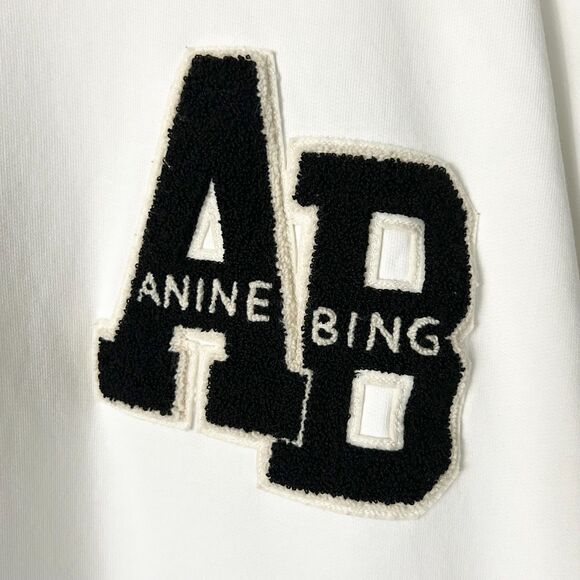 Anine Bing Miles Cotton Crewneck Sweatshirt in White Size Large Patch Logo - Picture 3 of 7